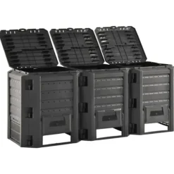 Väderbeständig kompostlåda 1200 L - Snabb kompostering av organiskt material | Färg: Svart | Storlek: 1200 L