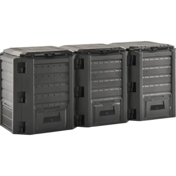 Väderbeständig kompostlåda 1200 L - Snabb kompostering av organiskt material | Färg: Svart | Storlek: 1200 L