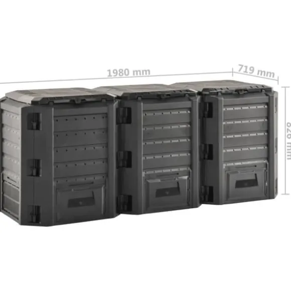 Väderbeständig kompostlåda 1200 L - Snabb kompostering av organiskt material | Färg: Svart | Storlek: 1200 L