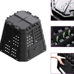 Väderbeständig kompostlåda 480 L - Effektiv kompostering | Färg: Svart | Storlek: 93,3x93,3x80 cm