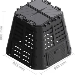 Väderbeständig kompostlåda 480 L - Effektiv kompostering | Färg: Svart | Storlek: 93,3x93,3x80 cm