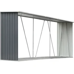 Vedskjul i galvaniserat stål - Hållbar förvaring för ved | Färg: Grå | Storlek: 330x84x152 cm