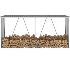 Vedskjul i galvaniserat stål 330x84x152 cm grå