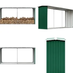 Vedskjul i galvaniserat stål 330x92x153 cm grön - Förvaringsbod För Ved - Vedförvaringsbord - Home & Living