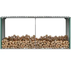 Vedskjul i galvaniserat stål 330x92x153 cm grön - Förvaringsbod För Ved - Vedförvaringsbord - Home & Living