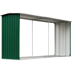 Vedskjul i galvaniserat stål 330x92x153 cm grön - Förvaringsbod För Ved - Vedförvaringsbord - Home & Living
