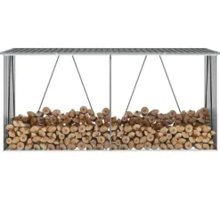 Vedskjul i galvaniserat stål 330x84x152 cm grå