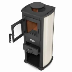 Vedspis - stål - fristående - 8,5 kW - gjutjärn