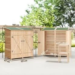 Verktygsskjul med Bänkbord, Tällved, 140 x 75 x 157 cm