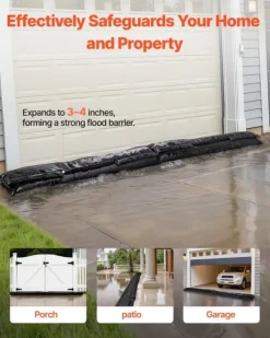 Översvämningsbarriär - Vattenaktiverade sandfria översvämningspåsar 10-pack - Återanvändbara - 153 x 21 cm - Med hink - För dörr, källare, garage