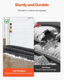 Översvämningsbarriär - Vattenaktiverade sandfria översvämningspåsar 10-pack - Återanvändbara - 153 x 21 cm - Med hink - För dörr, källare, garage