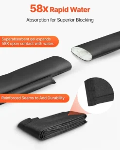 Översvämningsbarriär - Vattenaktiverade sandfria översvämningspåsar - Set om 8 - Mått 305 x 21 cm - Återanvändbara - För dörrar & garage