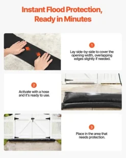 Översvämningsbarriär - Vattenaktiverade sandfria översvämningspåsar - Set om 8 - Mått 305 x 21 cm - Återanvändbara - För dörrar & garage