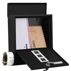 Väggbrevlåda – Med tidningsbricka och lås – Svart