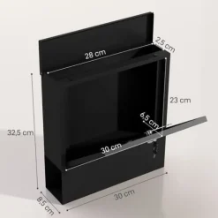 Väggbrevlåda med lock och lås, kopparkärna, stål mörkgrå 30×8,5×32,5 cm