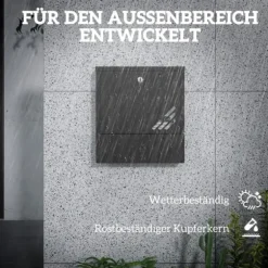 Väggbrevlåda med lock och lås, kopparkärna, stål mörkgrå 30×8,5×32,5 cm