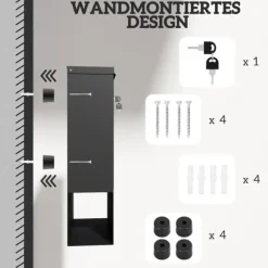 Väggbrevlåda med lock och lås, kopparkärna, stål mörkgrå 30×8,5×32,5 cm