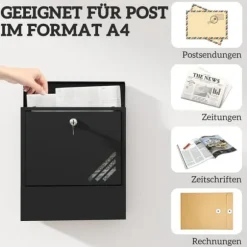 Väggbrevlåda med lock och lås, kopparkärna, stål mörkgrå 30×8,5×32,5 cm