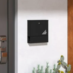 Väggbrevlåda med lock och lås, kopparkärna, stål mörkgrå 30×8,5×32,5 cm