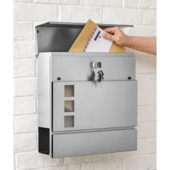 Väggbrevlåda med tidningsfack silver