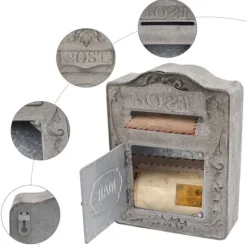 Väggmonterad brevlåda, antik/vintage-stil i metall, grå, för trädgård och utomhus