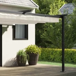 Väggmonterad Gazebo för Utomhusbruk - Utdragbart Solskydd | Färg: Kräm | Storlek: 3x4 m