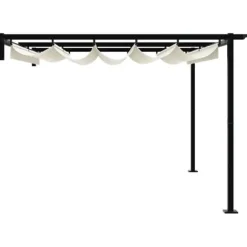 Väggmonterad Gazebo för Utomhusbruk - Utdragbart Solskydd | Färg: Kräm | Storlek: 3x4 m