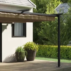 Väggmonterat utdragbart solskydd - Gazebo i Taupe | Storlek: 3 x 4 m | Material: Stål & Polyester