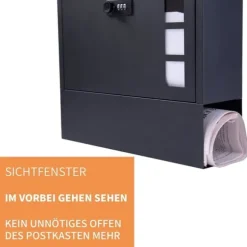 Väggpostlåda Anthracit med kombinationslås och tidningsfack