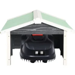 vidaXL Garage för robotgräsklippare 72x87x50 cm grå och vit granträ - Gräsklipparskydd