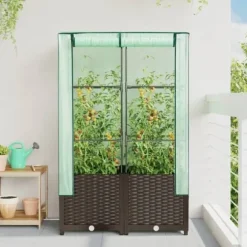 vidaXL Höjd planteringslåda med rattanutseende 80x40x138 cm, upphöjd trädgårdsbädd, upphöjd blomlåda, 4015800