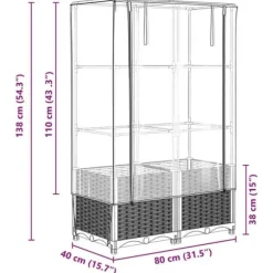 vidaXL Höjd planteringslåda med rattanutseende 80x40x138 cm, upphöjd trädgårdsbädd, upphöjd blomlåda, 4015800