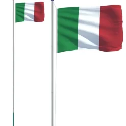 vidaXL Italiens flagga och flaggstång 6,23 m aluminium