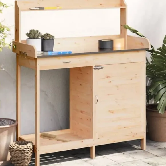 vidaXL Odlingsbänk med skåp 110,5x45x124,5 cm massivt granträ - Växtställ