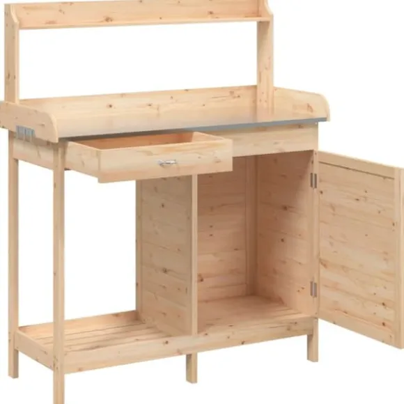 vidaXL Odlingsbänk med skåp 110,5x45x124,5 cm massivt granträ - Växtställ