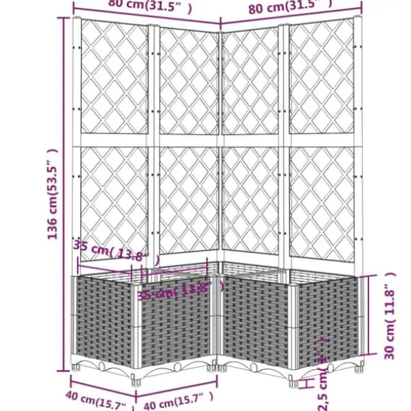 vidaXL Odlingslåda med spaljé brun 80x80x136 cm PP - Krukor & odlingslådor