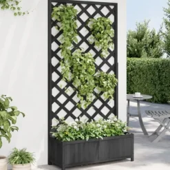 vidaXL Odlingslåda med spaljé svart massivt granträ - Krukor & odlingslådor