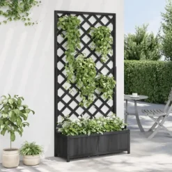 vidaXL Odlingslåda med spaljé svart massivt granträ - Krukor & odlingslådor