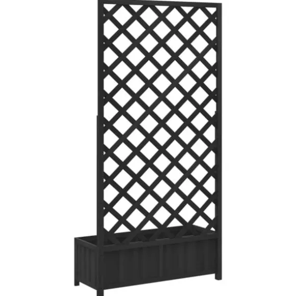 vidaXL Odlingslåda med spaljé svart massivt granträ - Krukor & odlingslådor