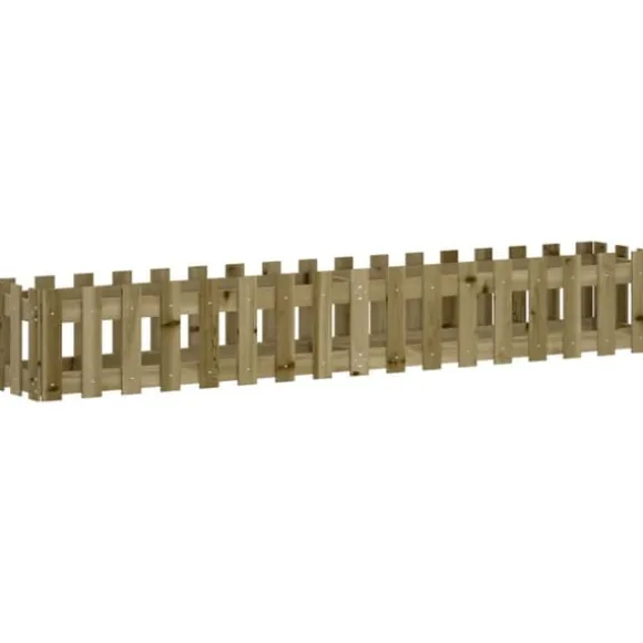 vidaXL Odlingslåda med staket-design 200x30x30 cm impregnerad furu - Krukor & odlingslådor