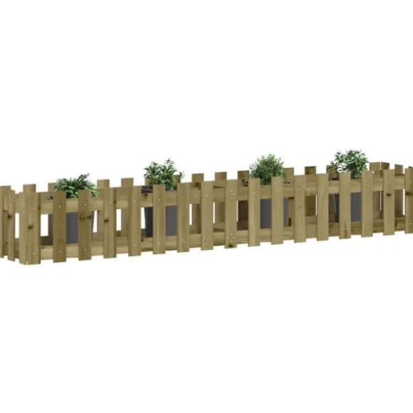 vidaXL Odlingslåda med staket-design 200x30x30 cm impregnerad furu - Krukor & odlingslådor