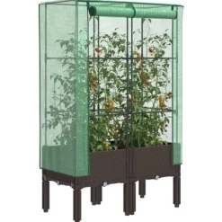 vidaXL Odlingslåda med växthusöverdrag rottinglook 80x40x140 cm