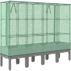 vidaXL Odlingslåda med växthusöverdrag rottinglook 160x40x140 cm