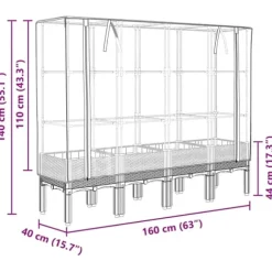 vidaXL Odlingslåda med växthusöverdrag rottinglook 160x40x140 cm