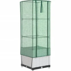 vidaXL Odlingslåda med växthusöverdrag rottinglook 40x40x139 cm