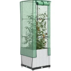 vidaXL Odlingslåda med växthusöverdrag rottinglook 40x40x139 cm