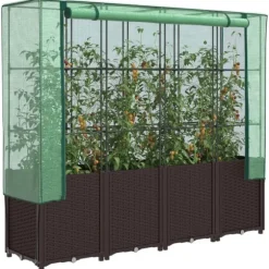 vidaXL Odlingslåda med växthusöverdrag rottinglook 160x40x153 cm