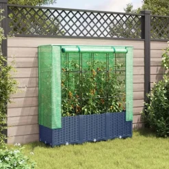 vidaXL Odlingslåda med växthusöverdrag rottinglook 120x40x138 cm