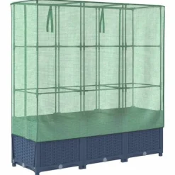 vidaXL Odlingslåda med växthusöverdrag rottinglook 120x40x138 cm