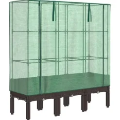 vidaXL Odlingslåda med växthusöverdrag rottinglook 120x40x140 cm